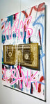 Peinture Karl Lagasse To Rob A Bank Dollar Doré Texte Rose