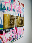 Toile Karl Lagasse To Rob A Bank Dollar Doré Texte Rose